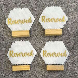 Set of 4 Hexagon Acrylic ‘Reserved’ Tabletop Signs